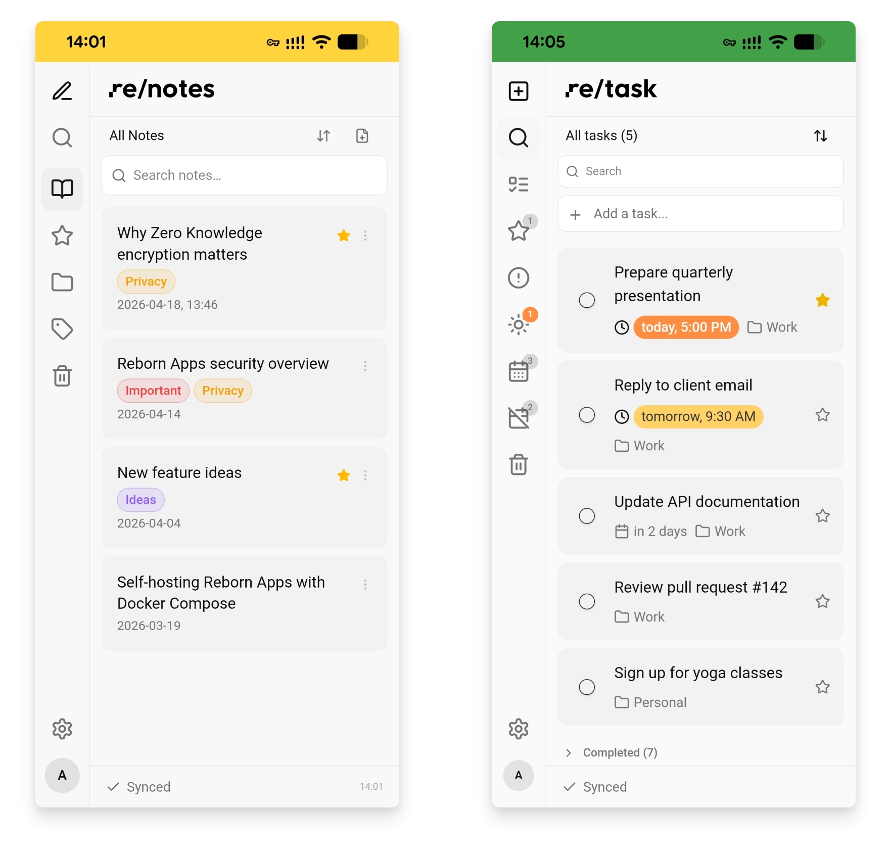 Screenshots of Reborn Apps