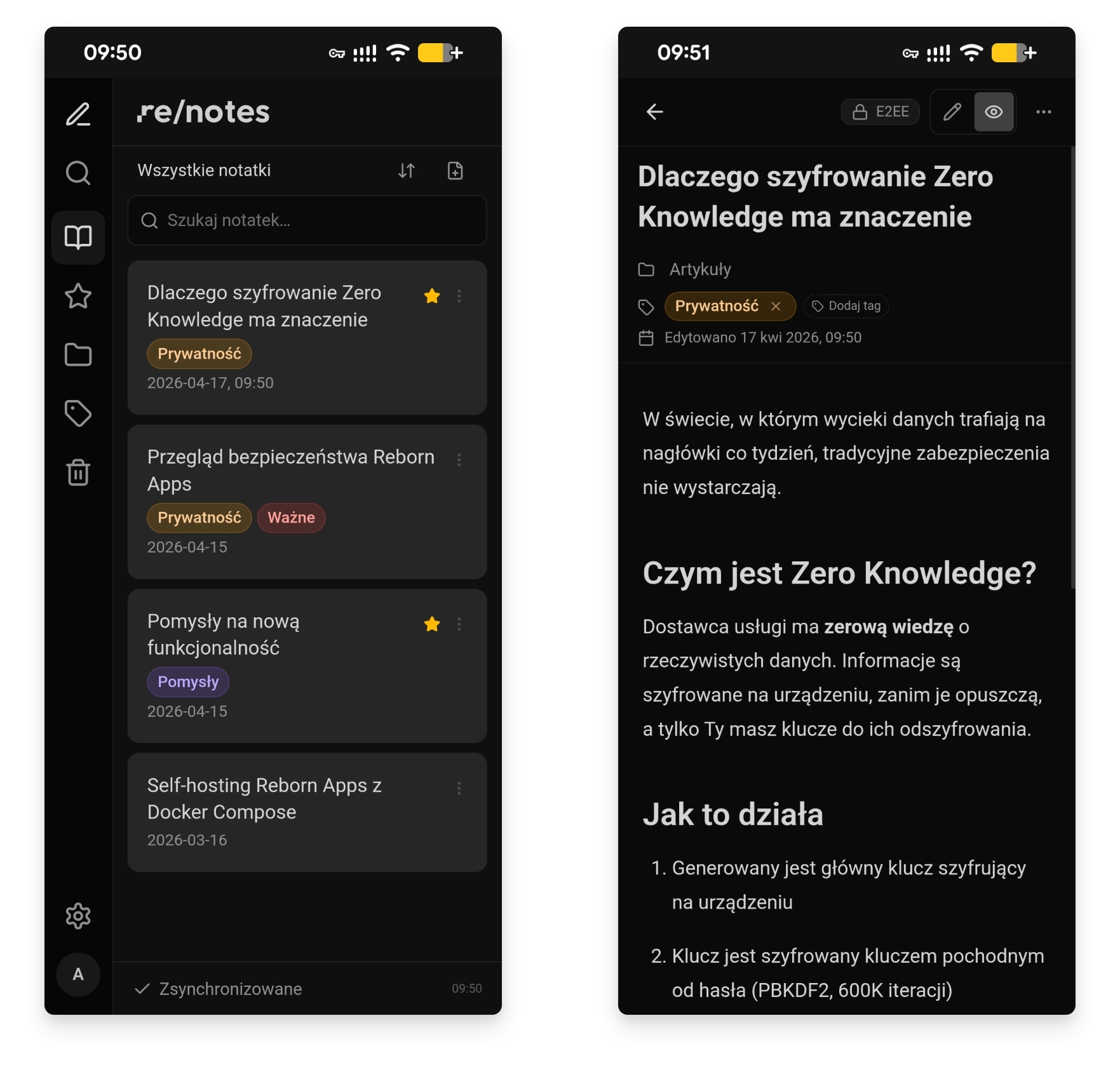 Zrzut ekranu aplikacji re/notes