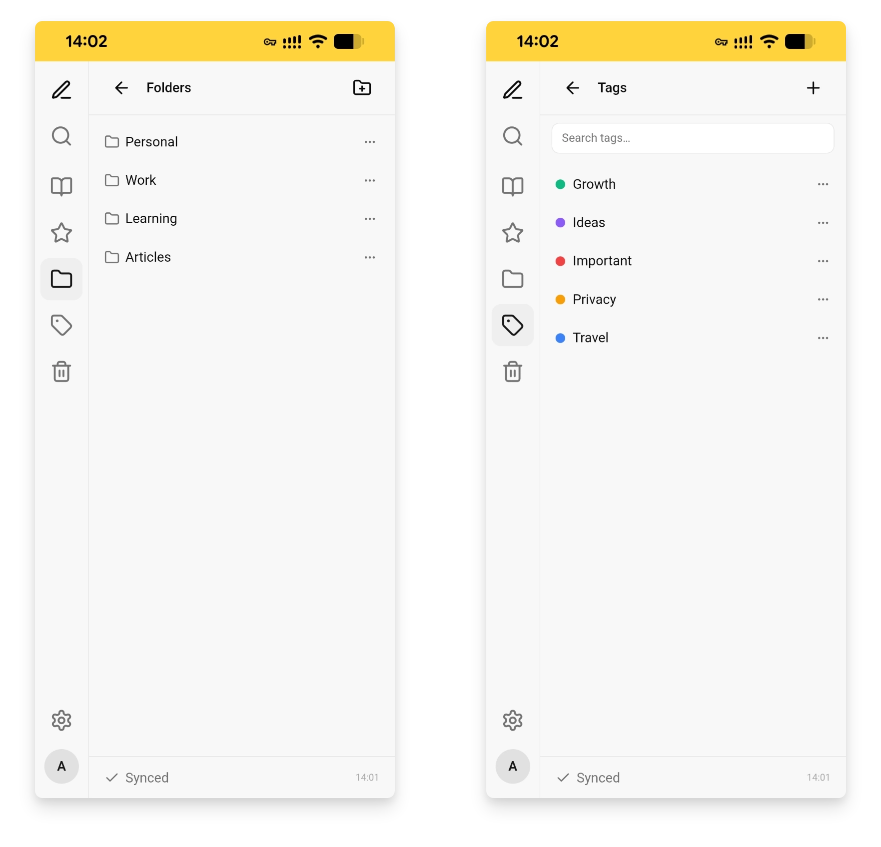 Screenshot of re/notes application