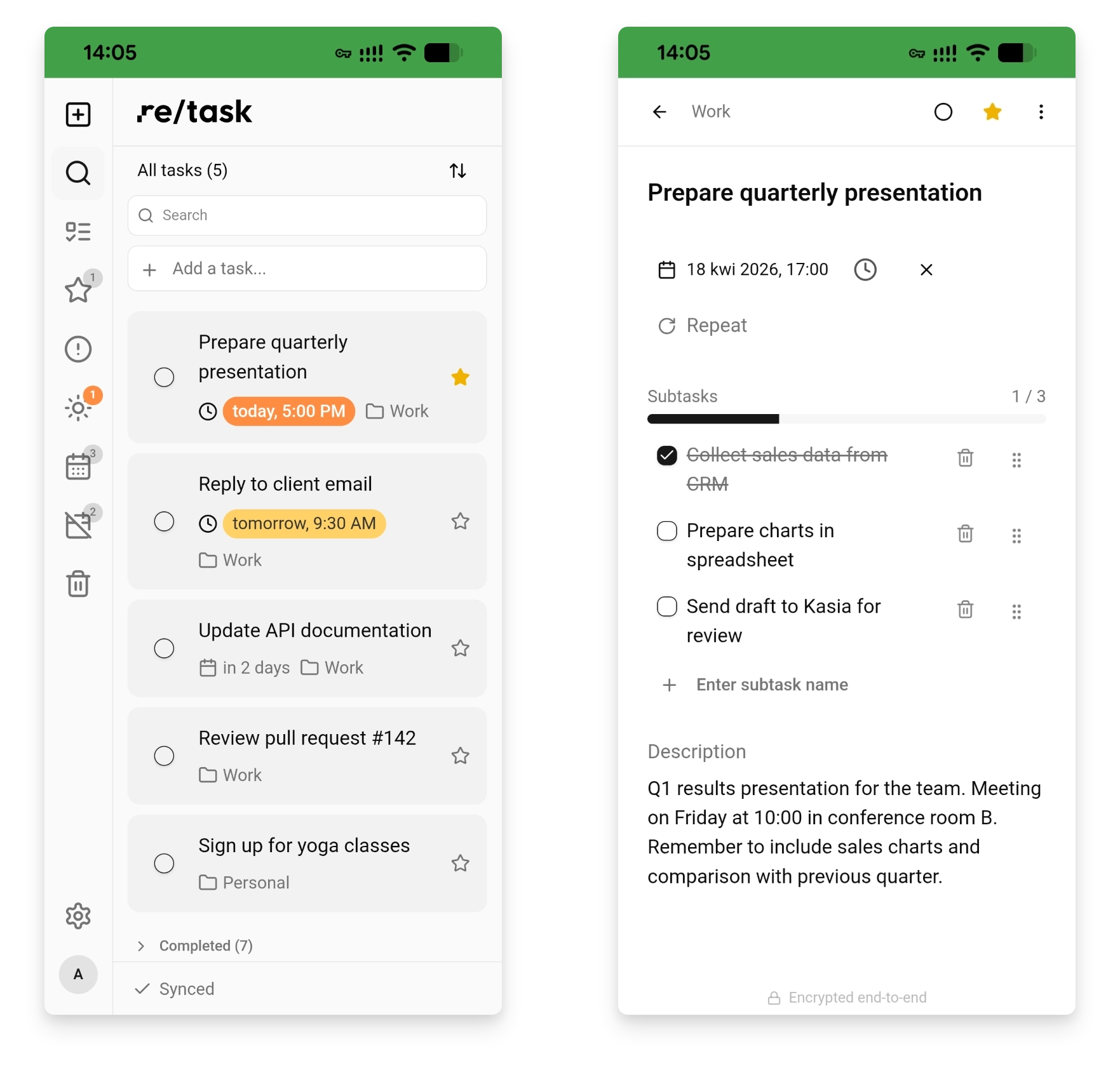 Screenshot of re/task application