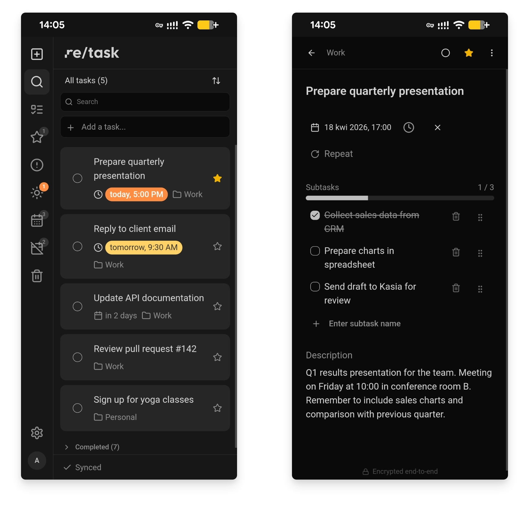 Screenshot of re/task application