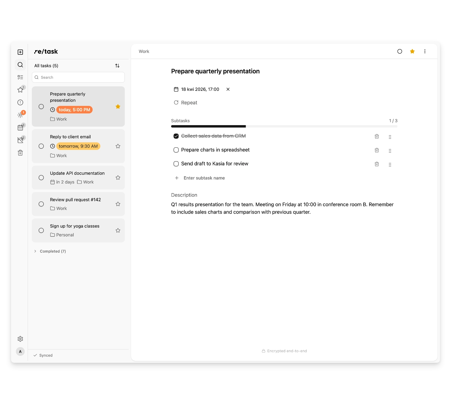 Screenshot of re/task application